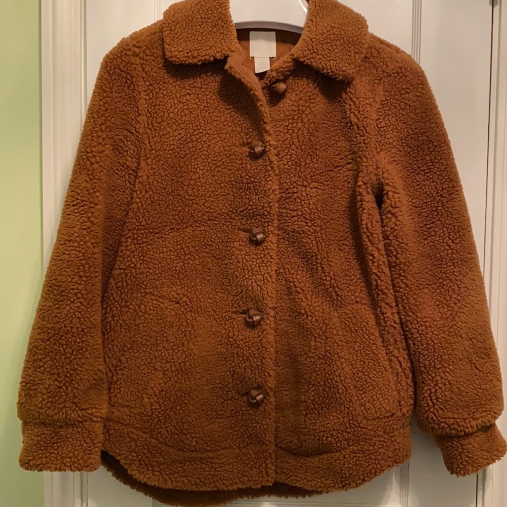 Sherpa jacket with faux leather buttons - See notes on sizing!